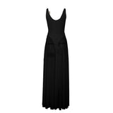 MQTIME  -  Metal Buckle Sheer Mesh Bodysuits Patchwork Maxi Party Dress Women Elegant V Neck Spaghetti Straps Backless Birthday Long Robe