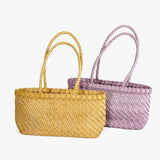  MQTIME  -  Lightweight Korean Woven Tote Bag, Minimalist PU Shoulder Handbag With Mini Inner Pouch, Women Vacation Underarm Basket Purse
