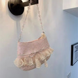 MQTIME  -  Lolita Lace Sweet Handbag Women Vintage Fairycore Aesthetic Bow Chic Shoulder Bags Purse Female Retro Underarm Bag Bolso