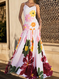 MQTIME  -  Women s Boho Floral Print Spaghetti Strap Maxi Dress Sleeveless Flowy Hem Summer Beach Cami Dress with Pockets
