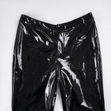 MQTIME  -  Fashion 90s Punk PU Leather Low Rise Pants for Women Gothic Outfits Skinny Flare Pants Club Party Streetwear