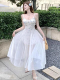 MQTIME  -  Women Dresses Elegant Mesh Patchwork Sleeveless Floral Printed Slim Sweet Holiday Party Dress Sexy Ladies Summer Fashion
