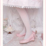 MQTIME  -  Japanese Vintage Gothic Style Lolita Shoes Women Sweets Polka Dot Print Lace Bow Metal Button Mary Jane Shoes Fashion Wedge Heel