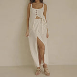 MQTIME  -  Spring and Summer Casual Beach Style Sling Split Design Strap Long Dress Two Piece Set