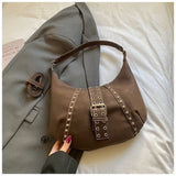 MQTIME  -  American-style PU Fashion Rivets Large-capacity Storage Bag Underarm Bags Shoulder Bag Wallet Storage Bags Woman Bag