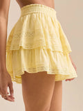  MQTIME  -  Women Ruffle Layered Shorts Loose Patchwork Lace Solid/Floral Elastic Waist Mini Shorts Casual Summer Y2K Loungewear