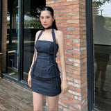 MQTIME  - 2024 New Fashion Street Denim Outfits Women Trendy Slash Neck Strapless Sheath Dress Summer Sexy 2 Piece Sets Femme 2 Pièces