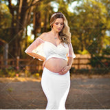 MQTIME  -  Maternity Photography Gown Two Piece Stretch Cotton Oversized Floor Sweeping Skirt Photo Shoot Dress For Pregnant Women