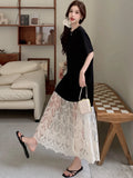 MQTIME  -  Summer New Patchwork Women  Loose Long Dresses Short Sleeve Korean Style Floral Hem Female Vestidos