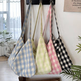 MQTIME  -  Retro Plaid Women's Canvas Shoulder Bag Casual College Girls Book Tote Travel Messenger Bags Female Eco Shopping Bag Handbags