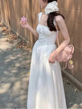 MQTIME  -  Y2K Beach Party Lace Splicing Slim Fit Women A-line Long Dress Casual Sweet Women's Fragmented Flower Hanging Strap Dress Summer