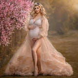 MQTIME  -  Maternity Dresses for Photo Shoot Front Slit Baby Shower For Women Ruffles Vestidos De Gala Illusion Pregnancy Dress