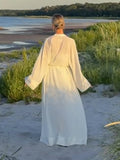 MQTIME  -  sexy Women's two pieces set dress Suits  Lace Trim V-Neck Dresses Belted Maxi Robe Loungewear Chic  Sexy Beach home Outfit