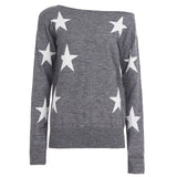 MQTIME  -  Autumn /Winter Lazy Style Contrasting Stars Slanted Shoulder Loose Sweater Spicy Girl T-shirt Off Shoulder Long Sleeved Warm Top