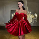 MQTIME  -  Sexy Velvet Strapless Short Party Dress Women Off Shoulder Long Sleeve Bandage Dresses 2025 Autumn New Lady Christmas Vestidos