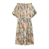 MQTIME  -  European and American style women's one neck off shoulder short sleeved ramie print dress long skirt