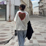 MQTIME  -  Versatile Basic White T-shirt Loose Designers Chic Crew Heart Cutout Casual Women's Tee Layered Stylish Trendy Streetwear