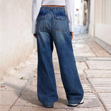 MQTIME  -  Women Jeans Wide Leg Pants Straight Trousers Stretchy Loose Fit Mid Waist High Street Jeans Vintage Style Fashion