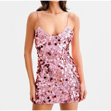 MQTIME  -  Sequins Glitter Evening Party Mini Dress Women Sleeveless Backless Slim Zipper Sexy Shining Dresses A-line Solid Sexy Lady Robe