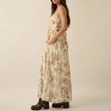 MQTIME  -  New Sexy Strapless Halter Split Boho Dress Woman Spring Floral Print Long Party Dresses Summer Backless Tie-up Tassel Maxi Dress