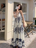MQTIME  -  Temperament Vintage Summer Loose V Neck Summer Vacation Print Loose A-LINE Bohemian Long Dresses