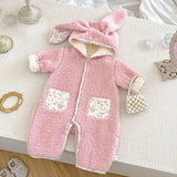 MQTIME  -  New Winter Toddler Baby Girl Thicken Warm Romper Long Sleeved Hooded Print Baby Jumpsuit Children Thicken Warm Clothes