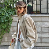 MQTIME  -  ﻿ Fashion Stand Women's Trench Coat Long Sleeve Single-breasted Lady Bomber Jacket Spring Autumn New High Street Outerwears