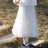 MQTIME  -   classic bud  polka dot splicing layers rich skin feel soft spring puffy skirt women  Slight Strech