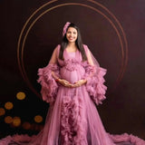 MQTIME  -  Romantic Mesh Ruffles Maternity Evening Dress Sexy See Thru Tulle Pregnancy Dress For Prom Long Robe Photography Gowns