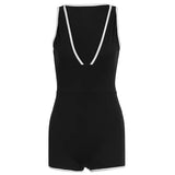 MQTIME  -  Women Sexy Playsuits Going Out Sleeveless Deep V-neck Combinaison Femme Summer Black Bodycon Contrast color Basic Rompers