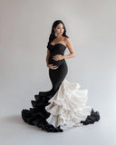 MQTIME  -  Fantastic Black and White Mermaid Maternity Dresses Photoshoot vestidos para embarazadas 2 Colors Ruffles Maternity Dress Custom