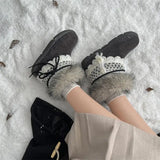  MQTIME  -  Sweet Lace Decoration Furry Suede Snow Boots Women Winter Thick Bottom Fluffy Fur Ankle Boots Warm Plush Designer Shoes