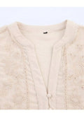  MQTIME  -  Women Elegant Chic Blouse Floral Embroidery Hollow Out Long Sleeve Buttons Shirts Spring Summer Casual Office Lady Tops