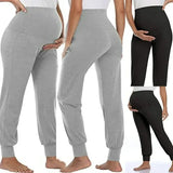 Mqtime Spring Maternity Women's Casual Pants Solid High Waist Strechy Lounge Trousers For Pregnant Women Joggers With Pockets