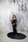  MQTIME  -  Pregnant Lace Dress for Photography White Maternity Gown for Photoshoot Ground Length Baby Shower Dress Baby Bump Shooting