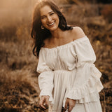 MQTIME  -  Boho Pregnant Dress Comfortable Linen Cotton One Shoulder Lace Long Sleeved Dress Photography Dress For Women