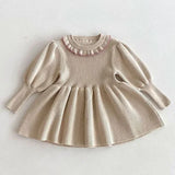  MQTIME  -  New Autumn Kids Princess Dress European American Style Baby Girls Knitting Dress Short Sleeved Solid Color Knitted Clothes