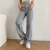 MQTIME  -  Summer Fashion Women's Pants Women's Clothing e girl aesthetic Color Striped Straight High Waist Casual Pants Streetwear Women