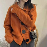 Mqtime Polo Collar Sweater for Women Knitted Cardigan Autumn Button Loose Thickened Warm Coat Top Women's Winter Warm Sweater Cardigan