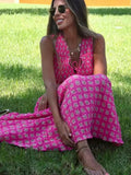  MQTIME  -  Vintage Printed High Waist Midi Skirts 2 Piece Sets For Women New V Neck Tied Short Top Holiday Summer Woman Outfits
