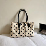  MQTIME  -  Women Polka Dot Canvas Tote Bag Long Top Handles Daily School Shopping Shoulder Bags New Trend Fashion Handbag Unbranded
