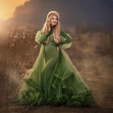 MQTIME  -  Green Mermaid Maternity Dress Photoshoot High Neck Pregnant Women Photography Robe Long Sleeve Babyshower Gown Customized