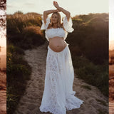 MQTIME  -  ﻿ Maternity Dress Photoshoot Hollow Lace Elegant Pregnancy Gown for Baby Shower Pregnancy Photos Elastic Waist Two-Piece