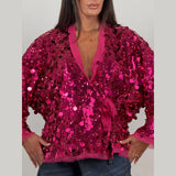 MQTIME  -  ﻿ Luxury Sequin Oversized Wrap Jacket Fringe Trim Tie-Waist V-Neck Sparkly Coat Women's Casual Party Club Streetwear Outfits