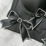 MQTIME  - Cute Bowtie Diamonds Bustier Corset Women Luxury Strap Adjustable White Padded Tank Tops Sexy Nightclub Stage Performance Shaper