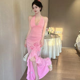 MQTIME  -  Evening Party Dresses Women Flower Sleeveless V Neck Bandage Backless Sexy Mermaid Dress Cocktail Wedding Party Prom