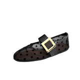 MQTIME  -  Summer Fashion Breathable Mesh Metal Buckle Women Ballet Flats Comfortable Soft Soles Mary Janes Walking Loafers Dance Shoes