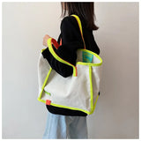 MQTIME  -  Casual Large Capaci Canvas oulder Bag Handbag Artistic Tote Bag Trendy New Ins Big Bag Soft Foldable Magnetic Bule