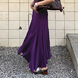  MQTIME  -  Women's Elegant Purple Low Waisted Maxi Skirt Flowy A-Line Flared Long Skirt with Elastic Waist Casual Summer Beach Dressy Skirt