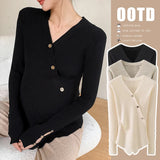 Mqtime Across V neck Knitted Nursing Shirt Maternity Autumn Winter Slim Hot Bottoming Tops for Pregnant Women Youth Pregnancy Sweaters